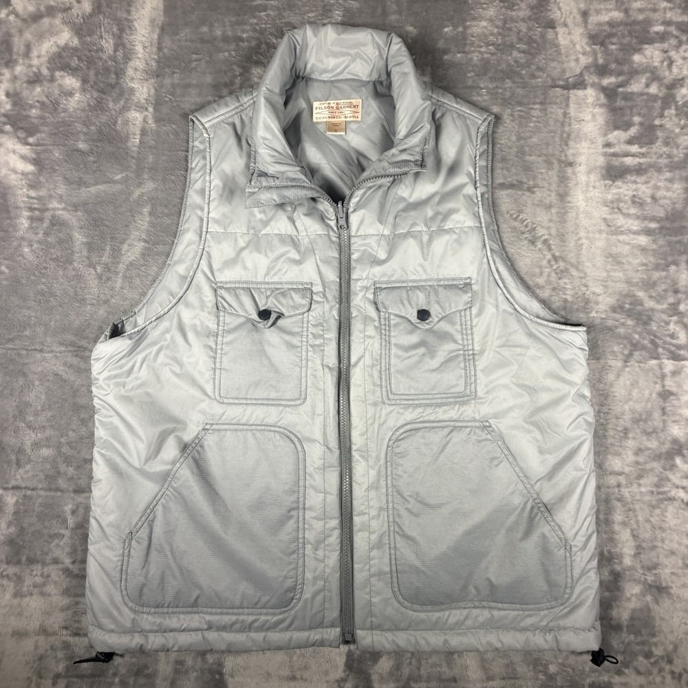 Filson Primaloft Puffer Vest Men's XL Gray Reversible Pockets Packable Outdoors - Picture 1 of 13